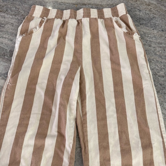 Umgee Pants - Umgee Beige and Cream Vertical Stripe Wide Leg Pants